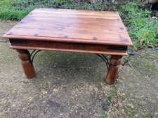 Solid Brown Wooden Coffee Table 80 x 60 cm x 40 cm high Metal Brackets