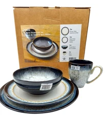 Denby Halo Coupe Set, Dinner & Salad Plates, Cereal Bowl, Mug, 4 Total, READ