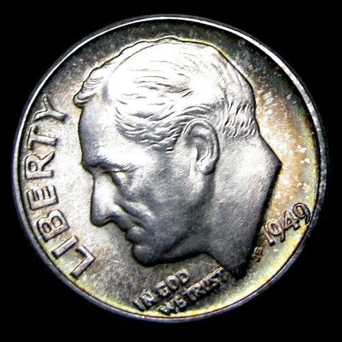 1949 Roosevelt Dime Silver  ----  Gem BU Stunning toned Coin ----  #PP312