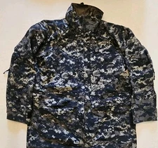 U S Navy Blue Camo GoreTex Parka Jacket Mens Full Zip Hooded Size Medium Long