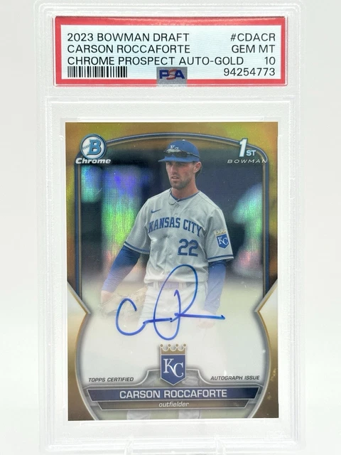 2023 1st Bowman Draft Carson Roccaforte 16/50 * True Gold * PSA 10 Refractor /50