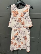 Very Petite Size 6 UK Womens Floral Chiffon Dress - Beige, Layered, Flowy