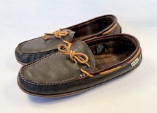 L.L. Bean Handsewn Flannel Lined Moccasin Slippers Men's Brown Leather - US 11 M