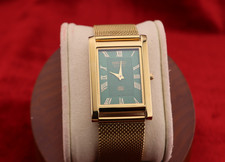 Vintage Seiko Slim Quartz Gentlemen's Green Dial , Golden Mesh Band Watch