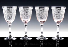 Fostoria Etched Crystal NAVARRE PINK 6-1/2" WINE GOBLETS CLARET STEMS Set 4 Mint