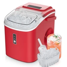 Portable Ice Maker 26 lbs/Day, Self-Cleaning, 9 Bullet Ice in 6 Min – Red