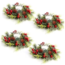 PCS Christmas Candle Holder Rings Artificial Small Wreath Table Centerpieces 4