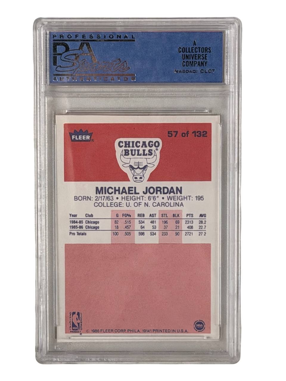 1986 Fleer Michael Jordan #57 PSA 6 EX-MT Rookie Card Chicago Bulls HOF view 7