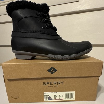Sperry Saltwater Alpine Lace Up Shearling Snow Boot Women's Black US 6