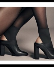 Via Spiga Black Pointed Toe Leather Slip-On Block Heel Ankle Strap Pump 7 37