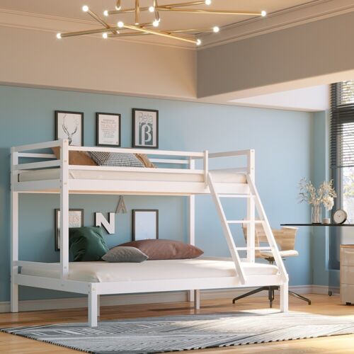 Triple Bunk Bed 3ft Single Bed 4ft6 Double Solid Pine Wooden Triple Sleeper Beds - Picture 2 of 44
