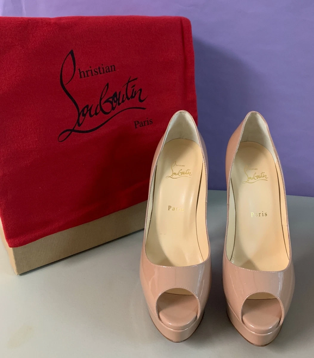 Christian Louboutin Beige Patent Leather Lady Peep Pumps Size 40