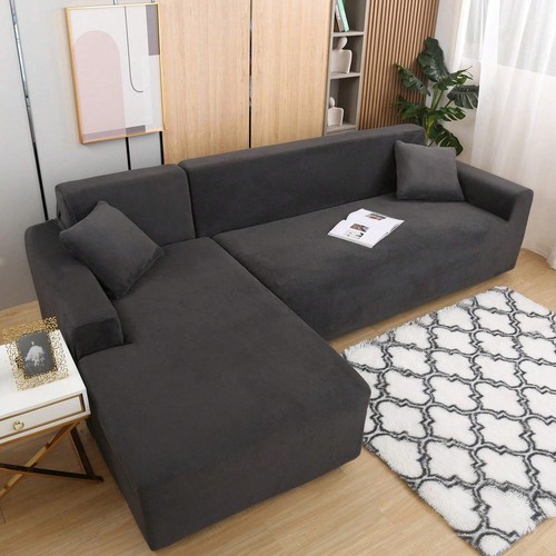 L-Shaped Sofa Cover Velvet Stretch,Sectional Couch Protector for Living Room - Picture 14 of 108