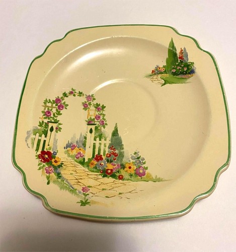 Platillo de repuesto vintage Homer Laughlin 6" Wells Peacock Mark, jardín inglés