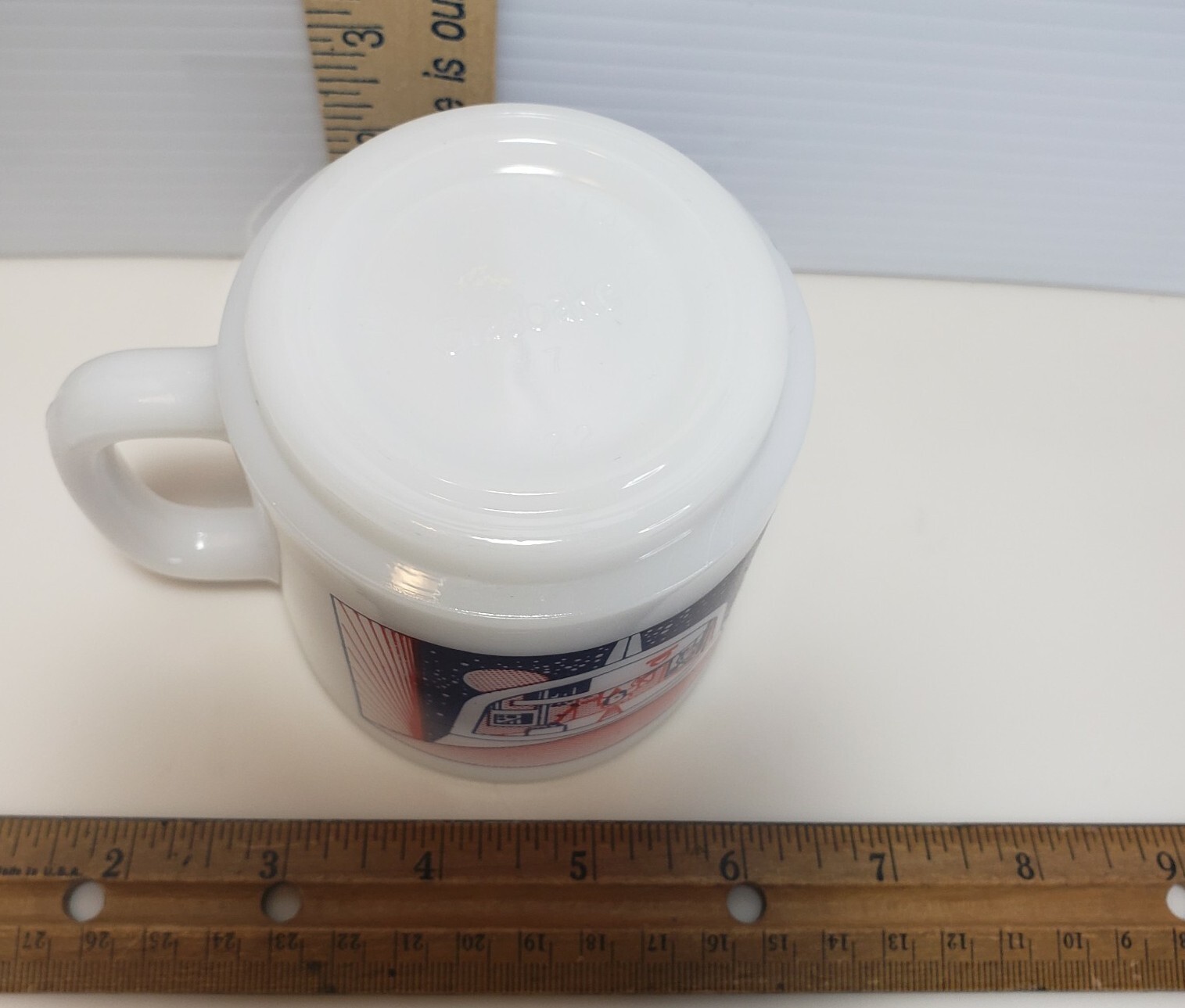 RARE Vintage Glasbake Mug Spaceship Space Rocket Mission Milk Glass Coffee Tea 