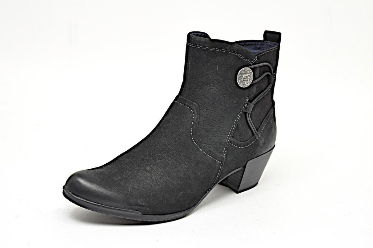 TAMARIS Black Distressed Leather Suede Ankle Boots Gel Footbeds
