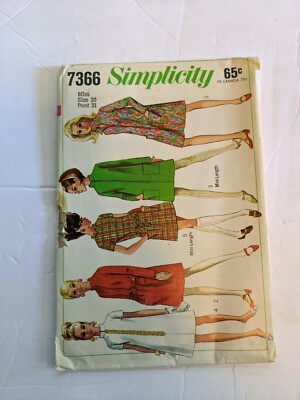 1967 Vintage SIMPLICITY 7366 Misses' Step in Dress Two Lengths Size 10 Bust 31