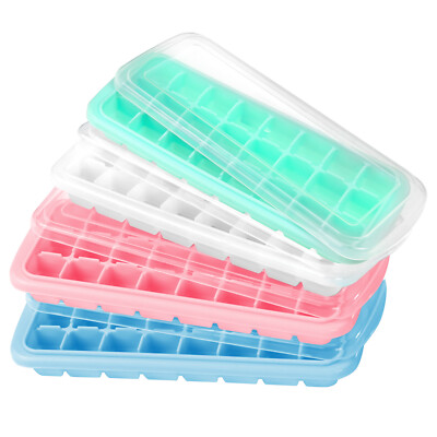 #ad HUMBEE Soft Silicone Ice cube Tray with PP Lid BPA free 24 or 36 Cubes $9.35