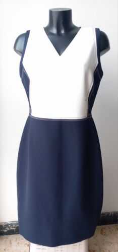 NEU HUGO BOSS Business Etui Kleid blau/weiß Ziernähte Futter It46 D40/42 - Afbeelding 1 van 11