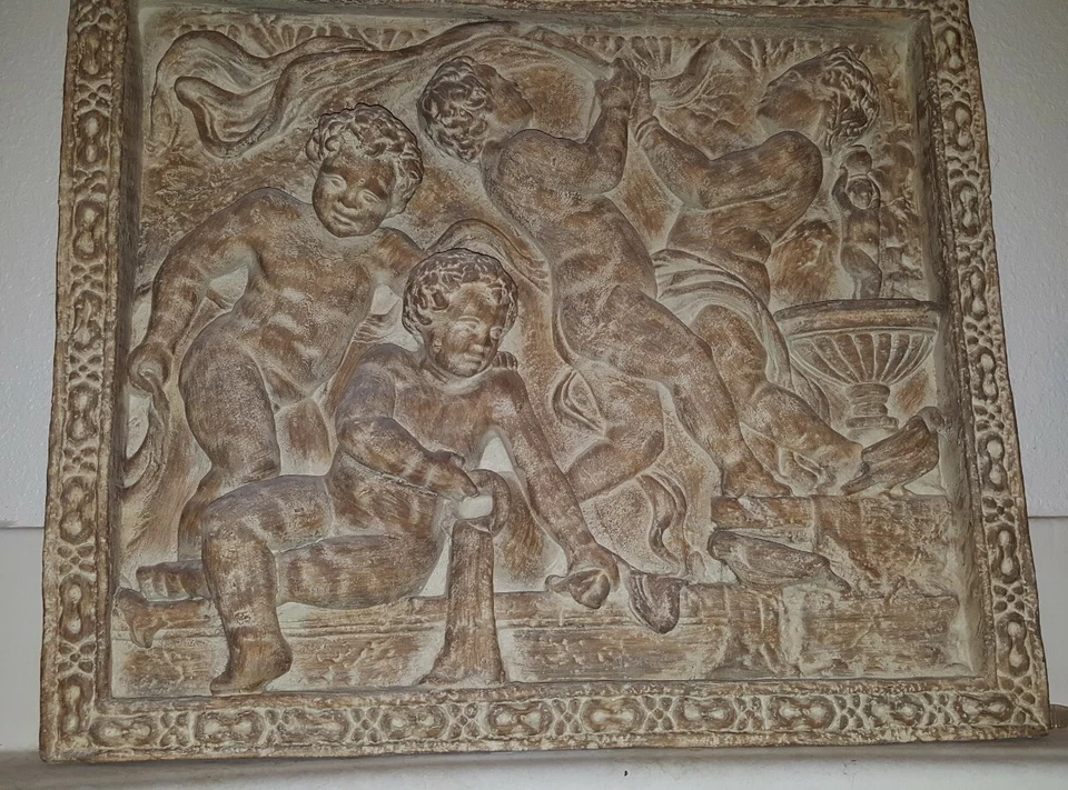 Placa de pared de jardín 3D juguetona querubín ángel esculturas piedra sintética  Foto 3 de 4