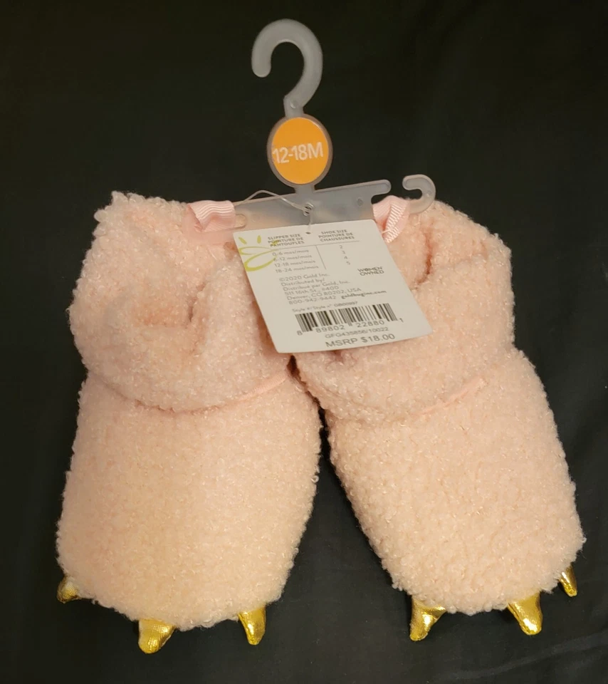 *NEW* GoldBug Pink Dinosaur Feet Baby Girl Slippers 12-18 Months - Image 4 of 4