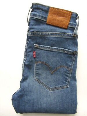 Levi's 721 High Rise Skinny Damen Jeans Big E W25 L32 Mid Blue Denim LEVC828