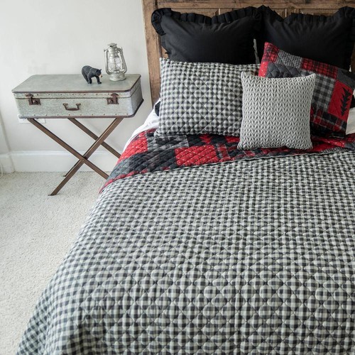 Donna Sharp Quilt/Coverlet Set Graphic Reversible 3Pc King Microfiber Red Forest - Picture 4 of 5