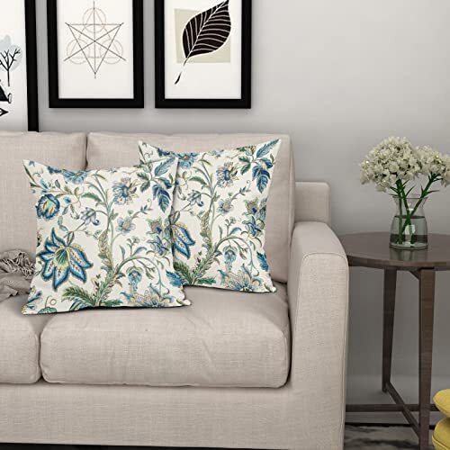 Chinoiserie Pillow Cover 18x18 Inch Pack of 2 Boho Blue Yellow 18x18inch Beige - Picture 2 of 7
