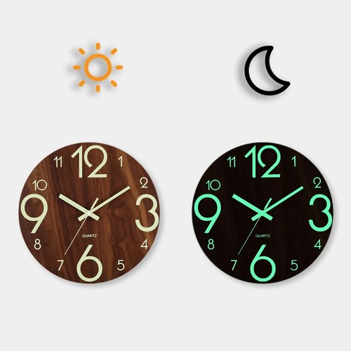 OROLOGIO DA PARETE MURO IN LEGNO TONDO CASA UFFICIO ILLUMINA AL BUIO FLUO MODERN - Foto 2 di 5