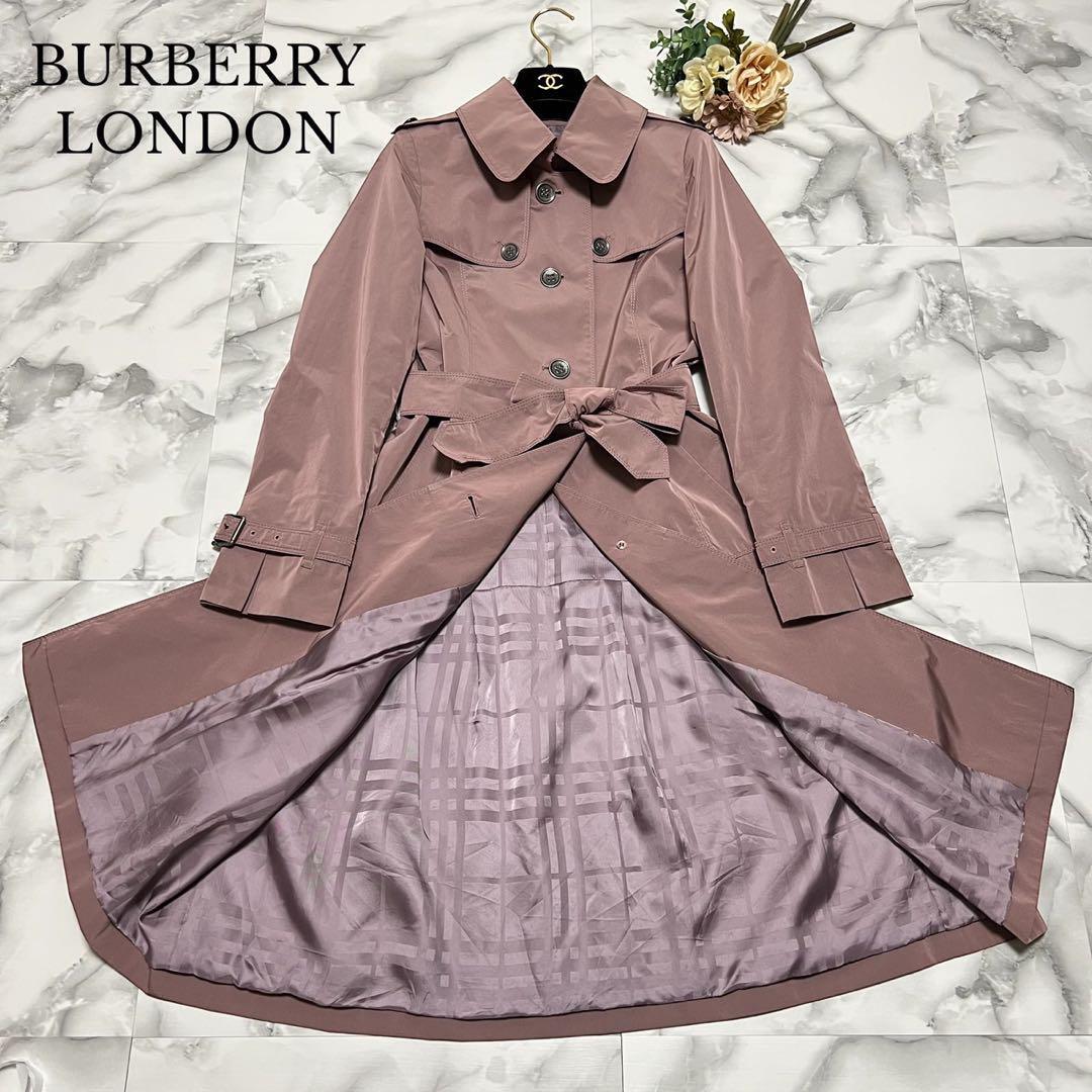 Burberry London Nova Check Trench Coat Polyester Pink 36/S Burberry London Nova Check Trench Coat Polyester Pink 36/S