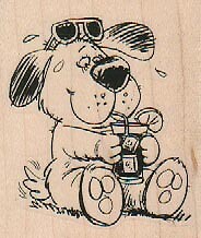 Drinking Dog 2 x 2 1/4" Rubber Stamp, Dog Stamp, Dog Lover, Dogs