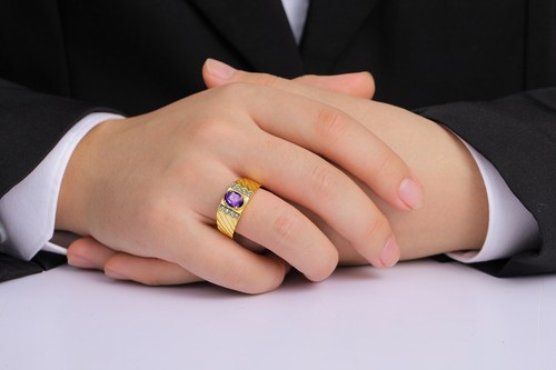 Anillo de diamantes y piedras preciosas de 8X6 mm RYLOS para hombre en plata chapada en oro amarillo, tallas 8- - Imagen 2 de 33