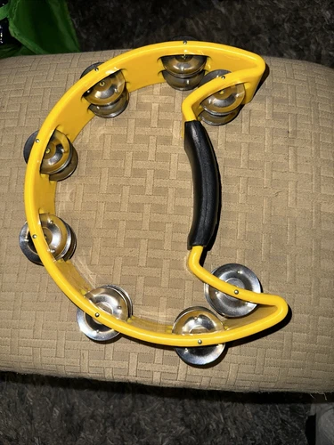 Pulse Percussion Crescent Half Moon Shaped Yellow Tambourine Double Row