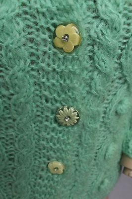 Free People Mint Green Fuzzy Furry Mohair Flower Buttons