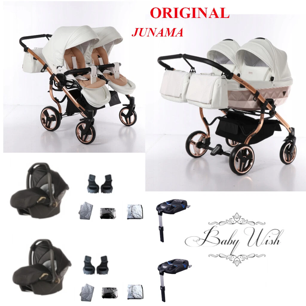 JUNAMA MIRROR SATIN DUO BABY KIDS STROLLER TWIN PRAM 2in1 3in1 ISOFIX BASE