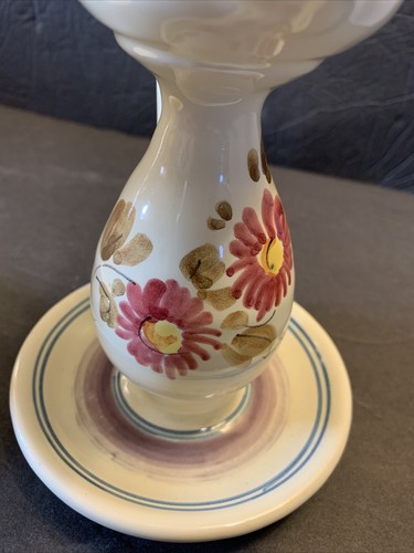 2 bougeoirs ZUBROD Grottaglie céramique fleurs fait main Italie RARE VTG - Photo 9/12
