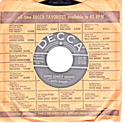 KITTY KALLEN:     LONG LONELY NIGHTS / LASTING LOVE .. 45 RPM -3020