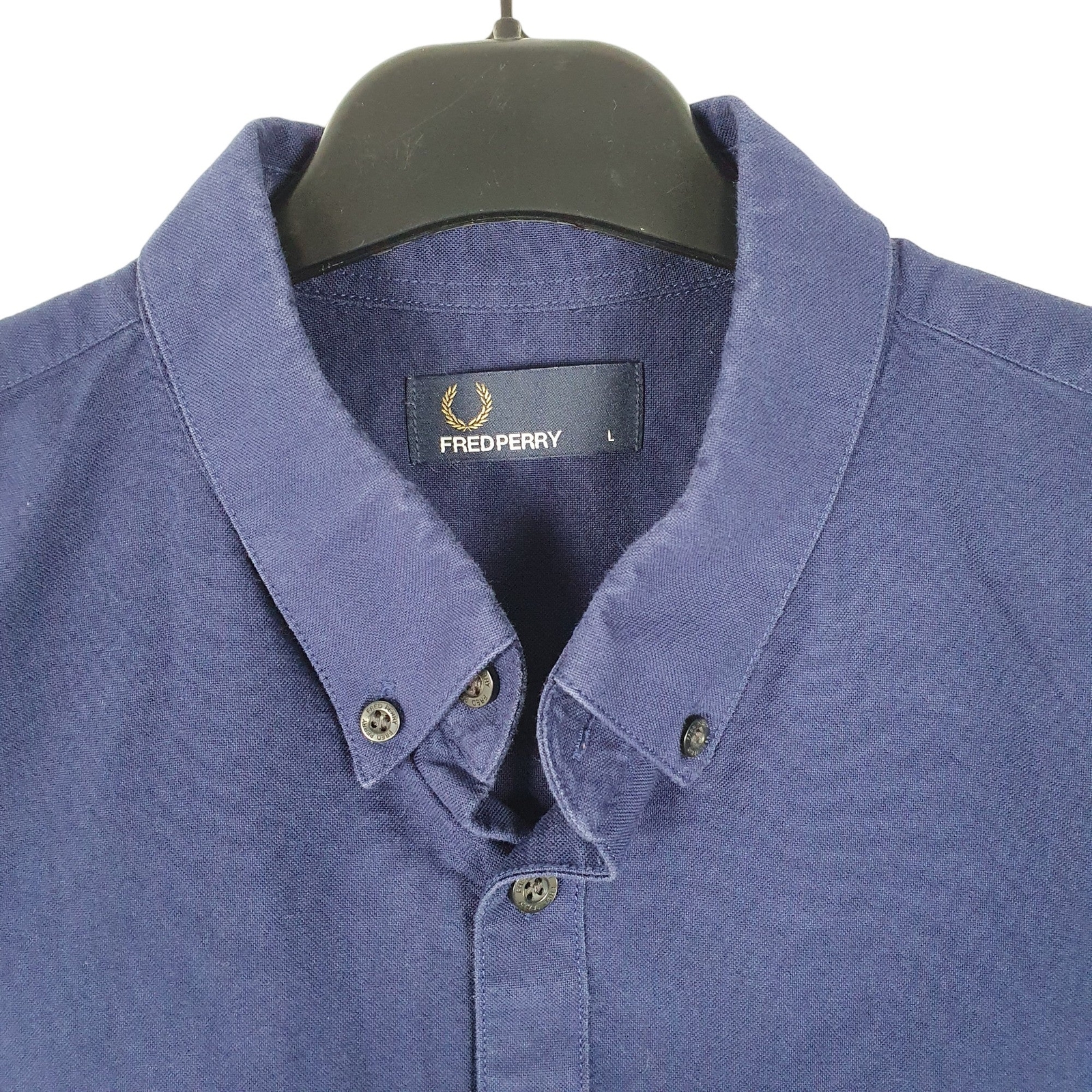 FRED PERRY Navy Shirt Long Sleeve Casual Cotton Mens M image 2