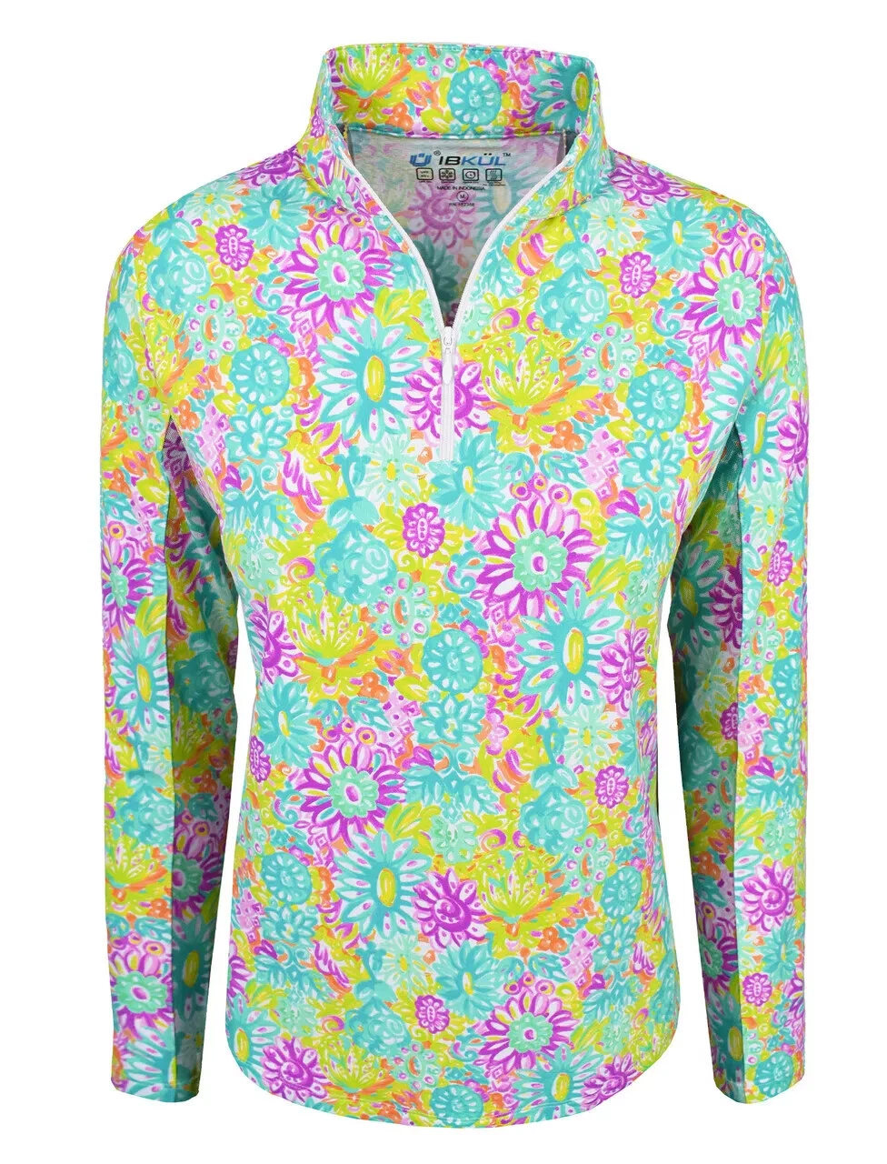 NWT IBKUL LILLI VIOLET MULTI Long Sleeve Mock Golf Shirt S M L XL XXL