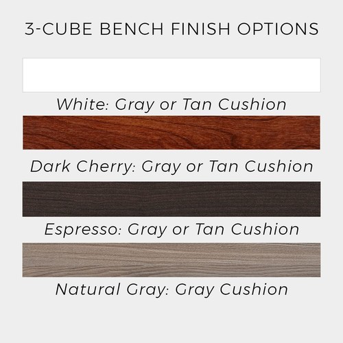 Compact Dark Cherry Storage Bench with Gray Cushion - 3 Cubes for Organization - Picture 10 of 12