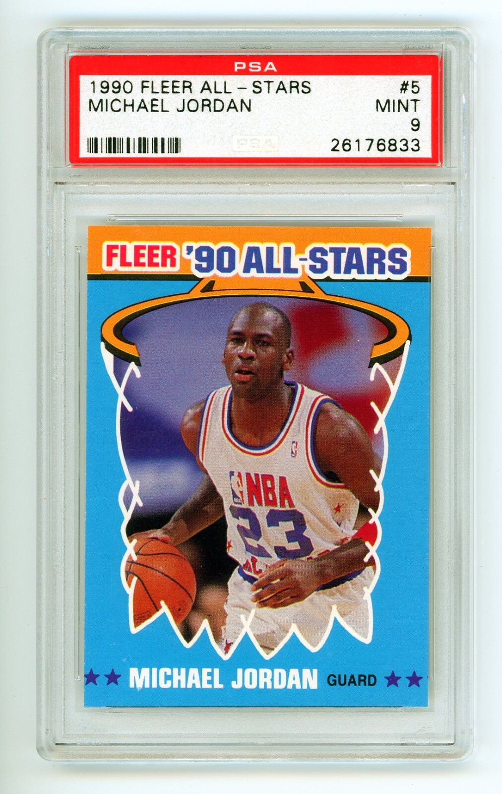 PSA COMO NUEVO 9 * 1990 PEGATINA FLEER * MICHAEL JORDAN ALL-STARS #5 * ¡CÓMPRALA BARATA!!