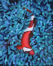 Oil Painting Red Clownfish Fish Sea Anemone Ocean Wildlife Animal Art By A. Joli