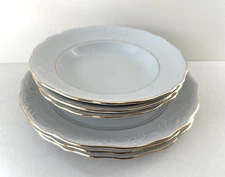 Set of 6 Tienshan Fine China Elegance Gold Rim Embosed 3 Dinner Plates 3 Bowls