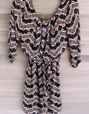 pink and black chevron dress Fornarina Vintage Y2K Strapless Pink Black Chevron Geometric Op Art Mod Dress Size S M
