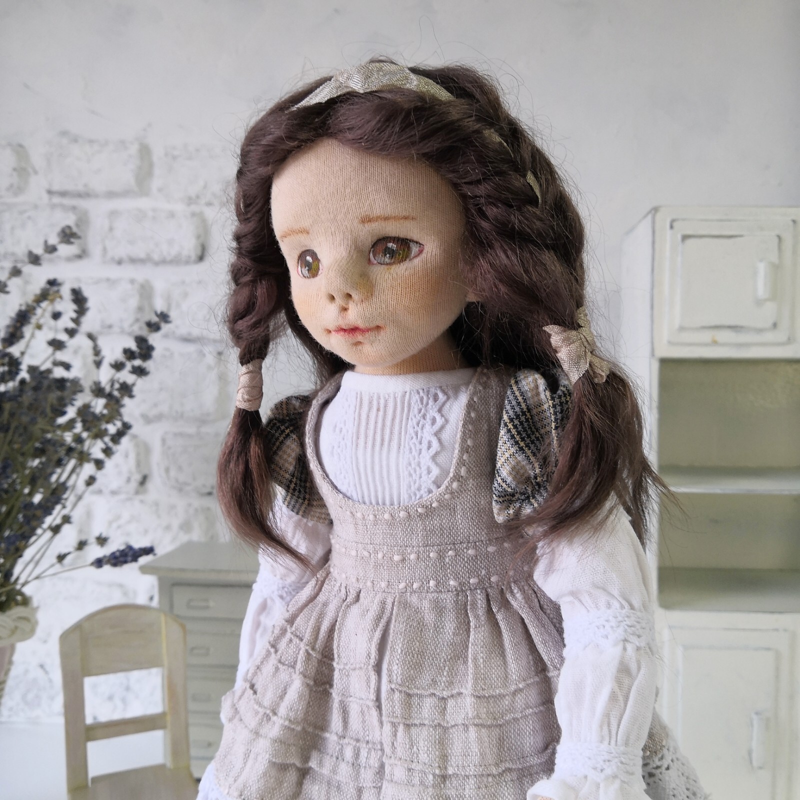 Handmade doll with brown hair 13.7 inch. An artistic doll. Rag doll ...