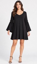 Karen Kane Women’s M Black Bell Sleeve A-Line Swing Dress V-Neck Made USA