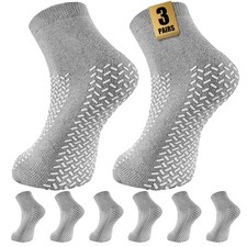 SukModen Non Slip Grip Socks, 3 Pairs Double Sided Grippy 10-15, Grey