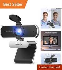Full HD 1080P Webcam with 2 Noise-Canceling Mics  Privacy Cover - Silver Grey