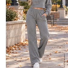 Hollister Women Gray Mid-Rise Wide Leg Sweatpants Drawstring Lounge Pants Small