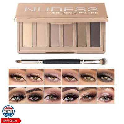 6 Matte Neutral Mini Eyeshadow Palette with Brush - Ultra Blendable Cool-Tone...